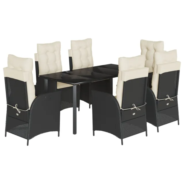 Ensemble à manger de jardin coussins 7pcs Noir Résine tressée