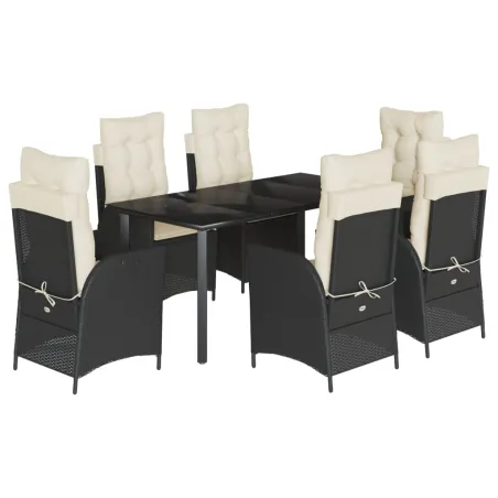 Ensemble à manger de jardin coussins 7pcs Noir Résine tressée