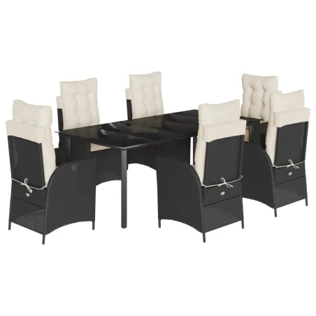 Ensemble à manger de jardin coussins 7pcs Noir Résine tressée