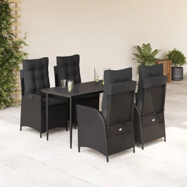 Ensemble à manger de jardin coussins 5pcs Noir Résine tressée