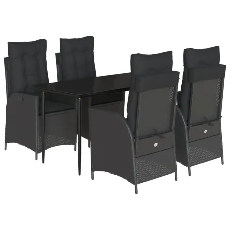 Ensemble à manger de jardin coussins 5pcs Noir Résine tressée