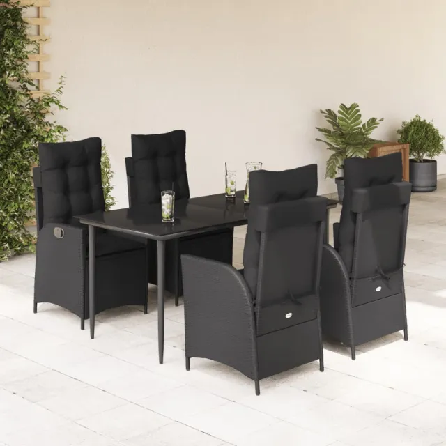 Ensemble à manger de jardin coussins 5pcs Noir Résine tressée