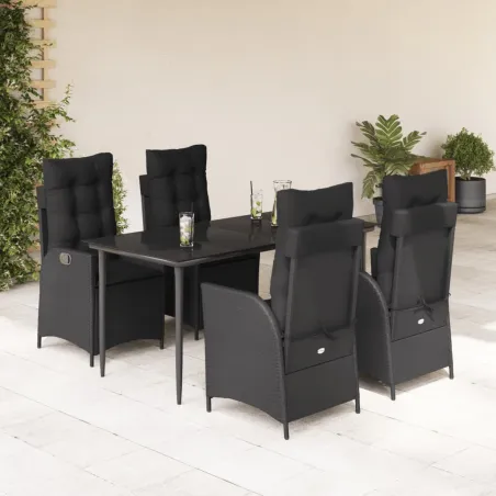 Ensemble à manger de jardin coussins 5pcs Noir Résine tressée