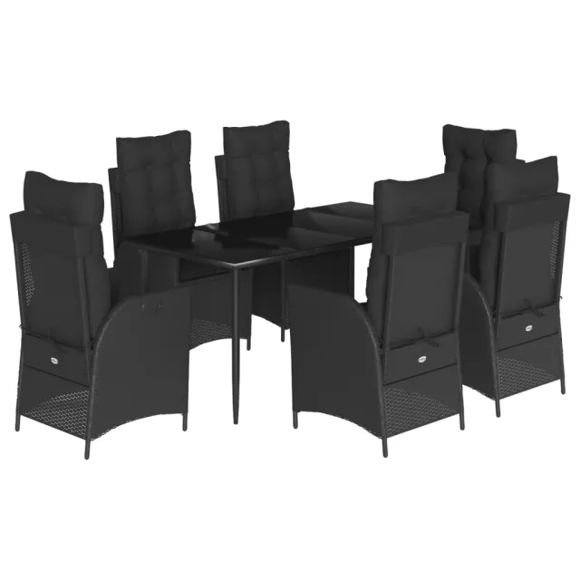Ensemble à manger de jardin coussins 7pcs Noir Résine tressée