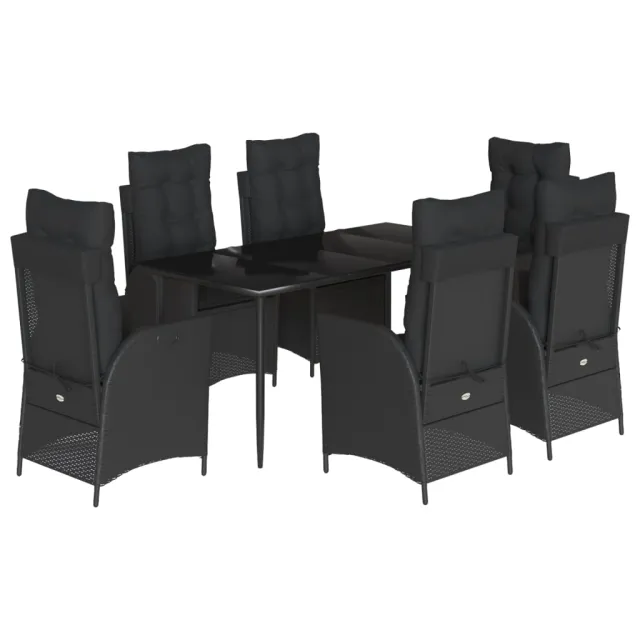 Ensemble à manger de jardin coussins 7pcs Noir Résine tressée