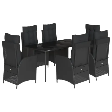 Ensemble à manger de jardin coussins 7pcs Noir Résine tressée