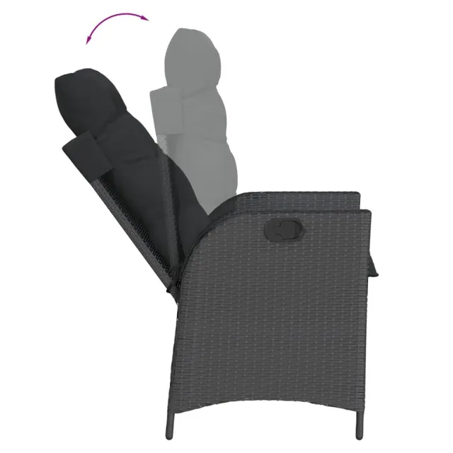 Ensemble à manger de jardin coussins 7pcs Noir Résine tressée