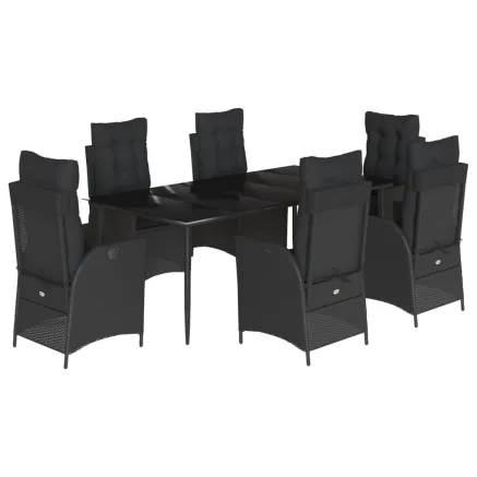 Ensemble à manger de jardin coussins 7pcs Noir Résine tressée 2