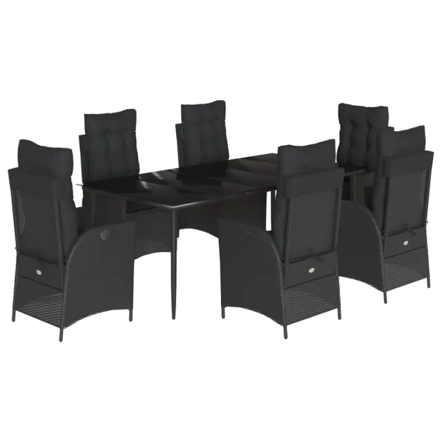 Ensemble à manger de jardin coussins 7pcs Noir Résine tressée