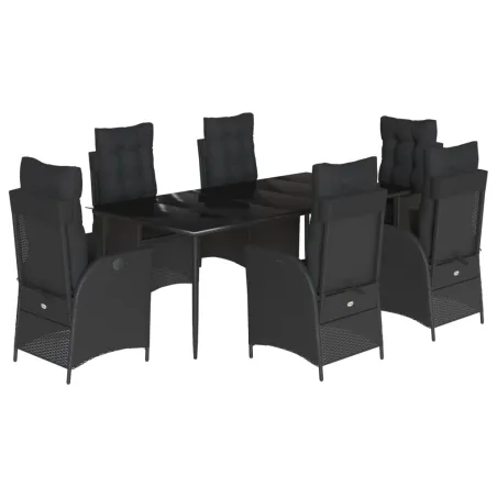 Ensemble à manger de jardin coussins 7pcs Noir Résine tressée