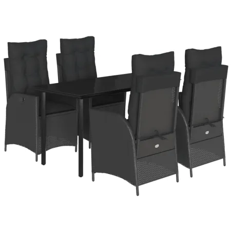 Ensemble à manger de jardin coussins 5pcs Noir Résine tressée