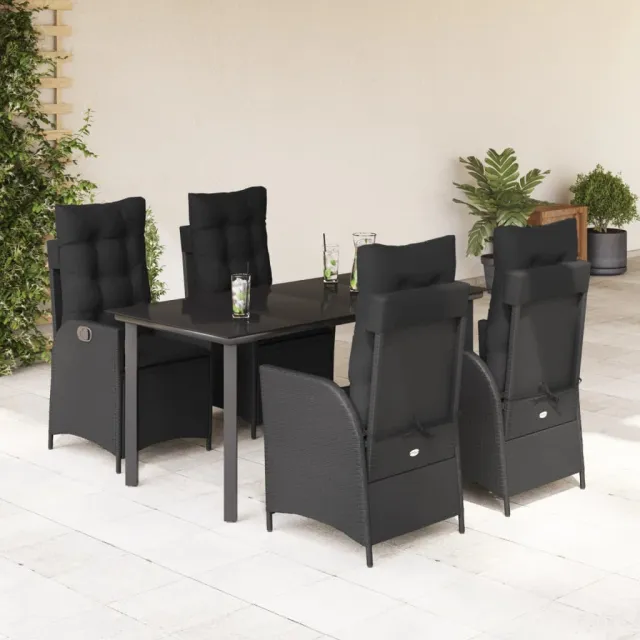 Ensemble à manger de jardin coussins 5pcs Noir Résine tressée