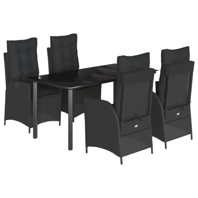 Ensemble à manger de jardin coussins 5pcs Noir Résine tressée