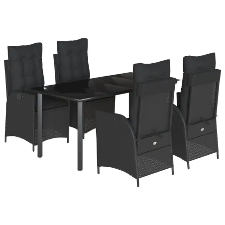Ensemble à manger de jardin coussins 5pcs Noir Résine tressée