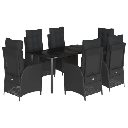 Ensemble à manger de jardin coussins 7pcs Noir Résine tressée 2