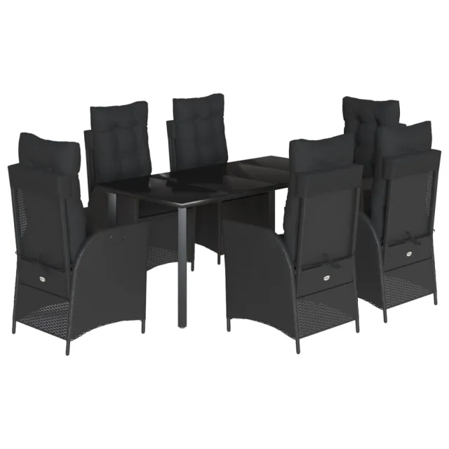 Ensemble à manger de jardin coussins 7pcs Noir Résine tressée