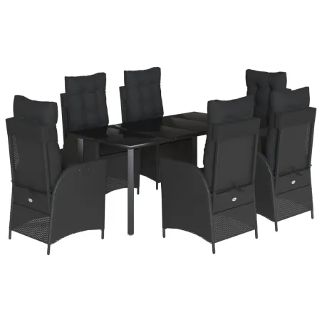 Ensemble à manger de jardin coussins 7pcs Noir Résine tressée
