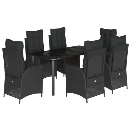 Ensemble à manger de jardin coussins 7pcs Noir Résine tressée 2