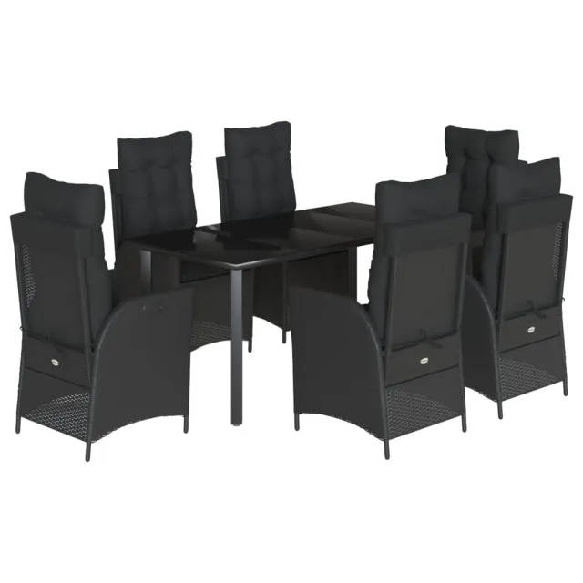 Ensemble à manger de jardin coussins 7pcs Noir Résine tressée