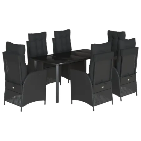 Ensemble à manger de jardin coussins 7pcs Noir Résine tressée