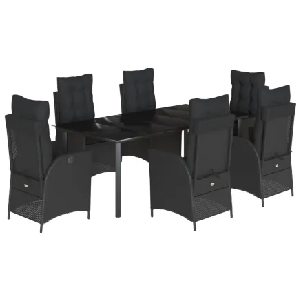 Ensemble à manger de jardin coussins 7pcs Noir Résine tressée 2