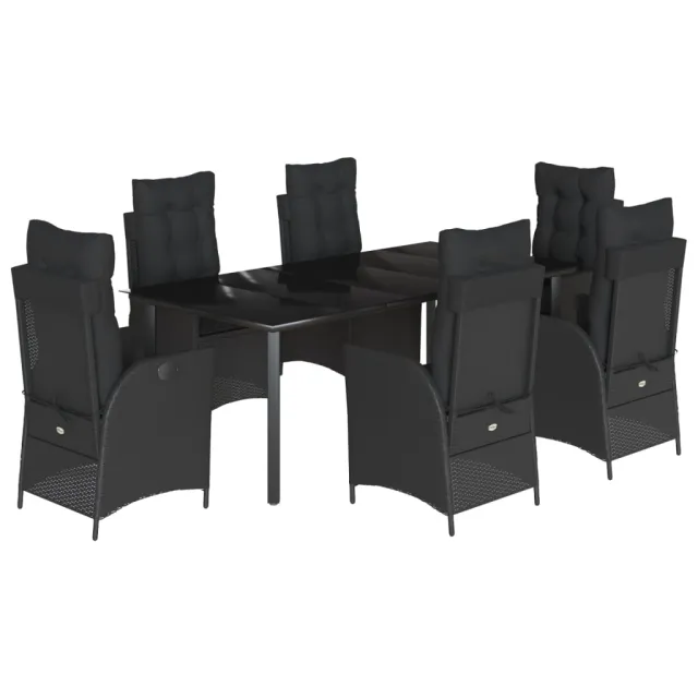 Ensemble à manger de jardin coussins 7pcs Noir Résine tressée
