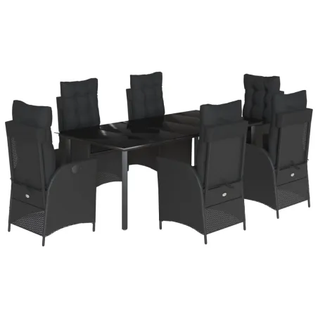 Ensemble à manger de jardin coussins 7pcs Noir Résine tressée