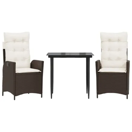 Ensemble à manger de jardin 3 pcs et coussins marron poly rotin 2