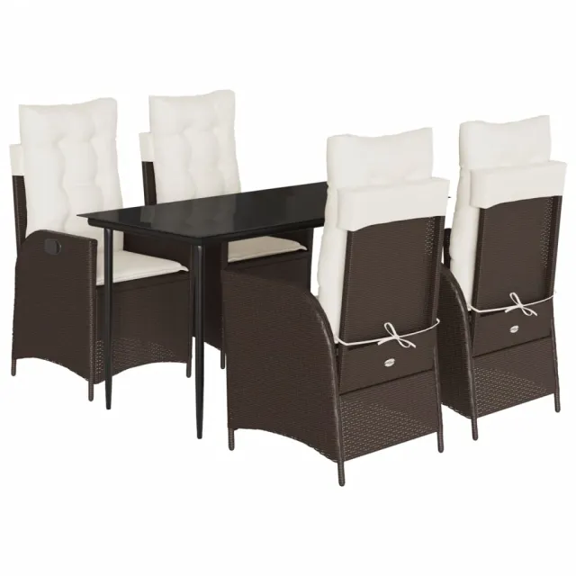 Ensemble à manger de jardin 5 pcs et coussins marron poly rotin