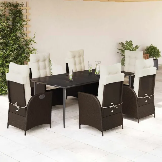 Ensemble à manger de jardin et coussins 7 pcs marron rotin