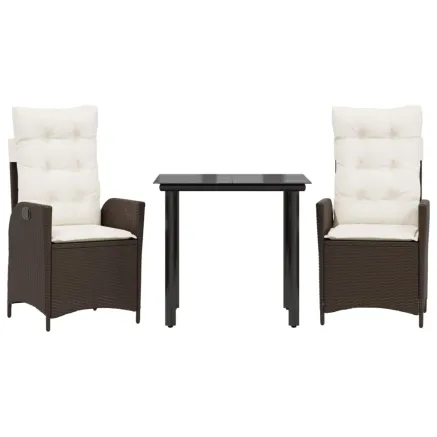 Ensemble à manger de jardin 3 pcs et coussins marron poly rotin 2