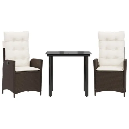 Ensemble à manger de jardin 3 pcs et coussins marron poly rotin