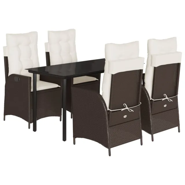 Ensemble à manger de jardin 5 pcs et coussins marron poly rotin