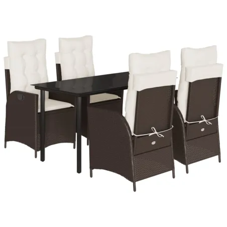Ensemble à manger de jardin 5 pcs et coussins marron poly rotin