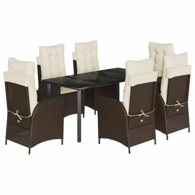 Ensemble à manger de jardin et coussins 7 pcs marron rotin