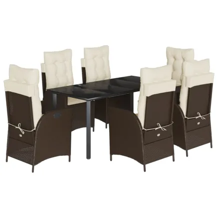 Ensemble à manger de jardin et coussins 7 pcs marron rotin 2