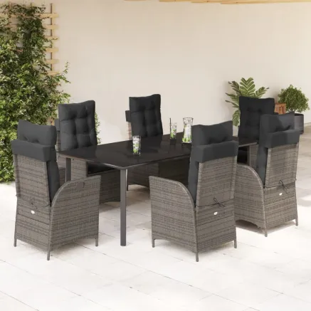 Ensemble à manger de jardin et coussins 7 pcs gris rotin
