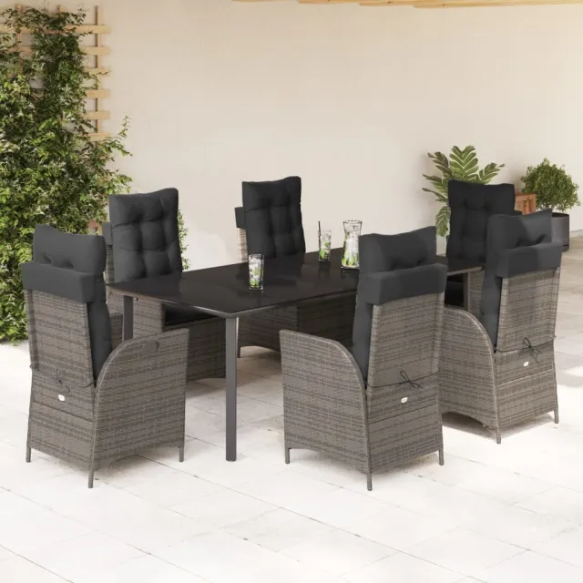 Ensemble à manger de jardin et coussins 7 pcs gris rotin