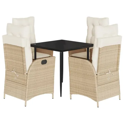 Ensemble à manger de jardin avec coussins 5pcs Beige poly rotin 2