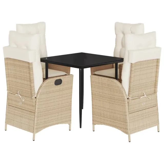 Ensemble à manger de jardin avec coussins 5pcs Beige poly rotin