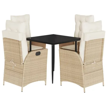 Ensemble à manger de jardin avec coussins 5pcs Beige poly rotin