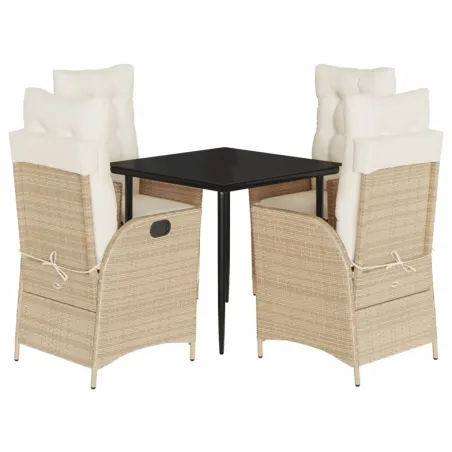 Ensemble à manger de jardin avec coussins 5pcs Beige poly rotin