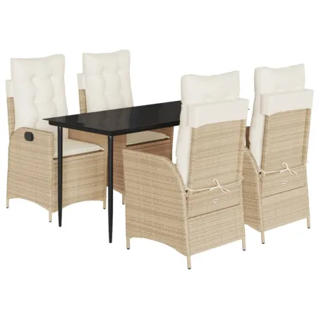 Ensemble à manger de jardin avec coussins 5pcs Beige poly rotin