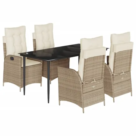 Ensemble à manger de jardin avec coussins 5pcs Beige poly rotin 2