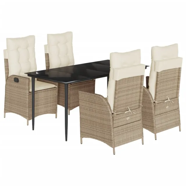 Ensemble à manger de jardin avec coussins 5pcs Beige poly rotin