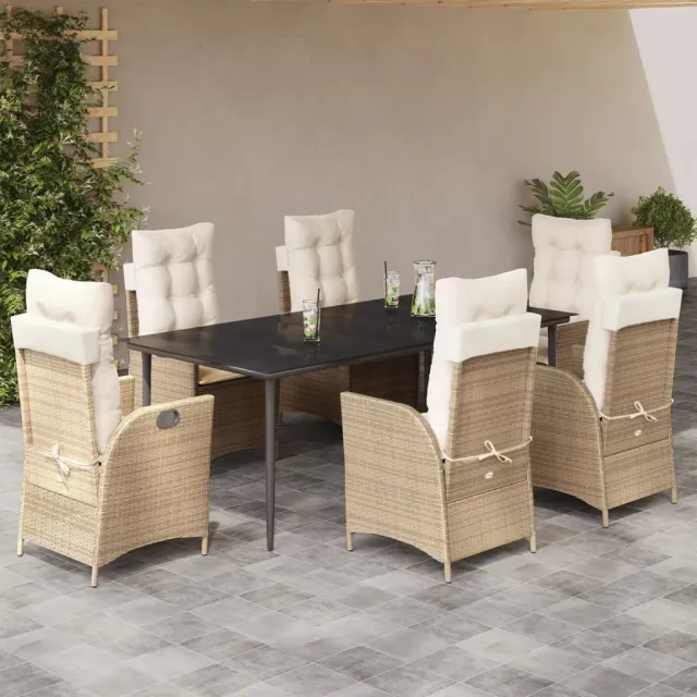 Ensemble à manger de jardin et coussins 7 pcs beige poly rotin