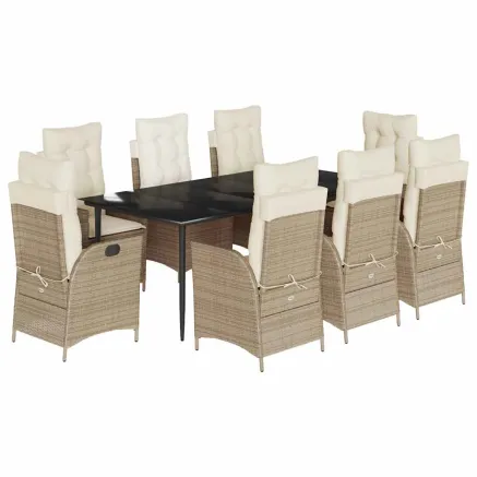 Ensemble à manger de jardin et coussins 9 pcs beige Poly rotin 2