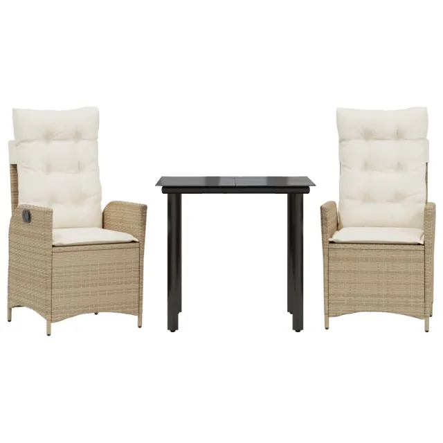 Ensemble à manger de jardin et coussins 3 pcs Beige poly rotin