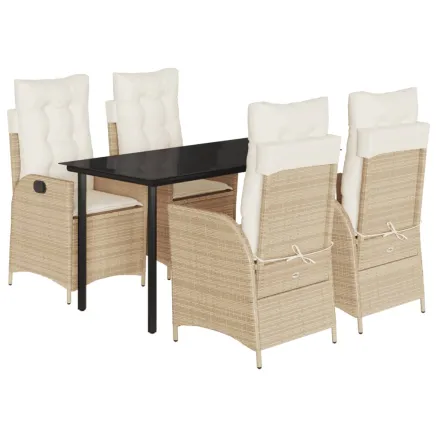 Ensemble à manger de jardin avec coussins 5pcs Beige poly rotin 2