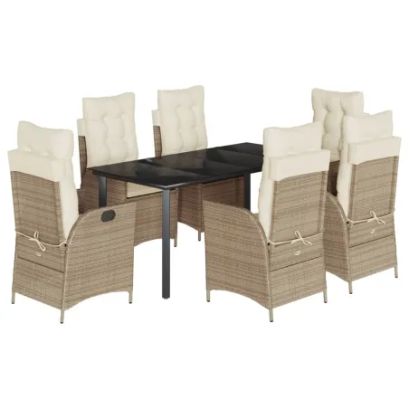 Ensemble à manger de jardin et coussins 7 pcs beige poly rotin